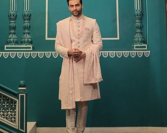 Rose Gold Sherwani for Men, Chikankari Sherwani, Embroidered Sherwani, wedding sherwani men, Partywear sherwani, Jodhpuri , Made to Order