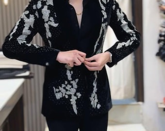 Black Hand embroidered Tuxedo suit,  zari golden work tuxedo suit, Hand Embroidered Designer Tuxedo suit, Indian wedding suit, custom size
