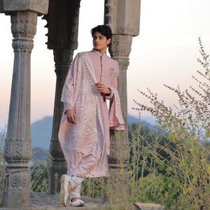 Pink Sherwani for Men, Chikankari Sherwani, Embroidered Sherwani, wedding sherwani men, Partywear sherwani, Jodhpuri Achkan, Made to Order