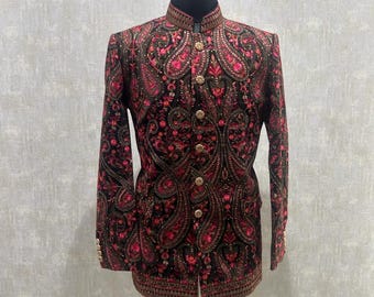 Kasmiri kalamkari balck jodhpuri per uomo, Jodhpuri Wedding Sherwani, abito da sposa indiano di design, abito jodhpuri personalizzabile, abito da sposo