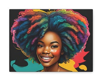 Kleurrijk mat canvas portret Afro-koningin