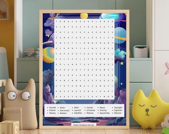 Space Word Search Printable PDF – Rocket & Planet Puzzle for Kids – Galaxy Activity, Boy Printable Wall Art or Party Worksheet