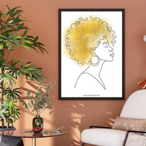 Afro Crown Line Art | Black Woman Natural Hair Profile | Afrocentric Wall Decor | Digital PDF Download