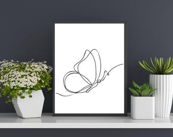 Minimalist Butterfly Line Art Print – Elegant One Line Drawing (PDF)