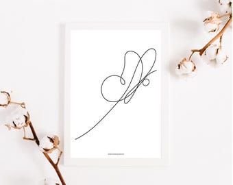 Minimalist Butterfly Line Art Print – One Line Drawing (PDF)