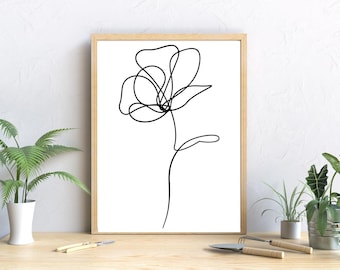 Minimalist Rose Line Art Print | Elegant One Line Drawing (PDF)