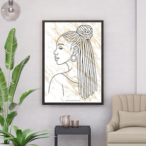 Locs Updo Line Art Printable | Black Woman Locs Illustration | Natural Hair Afrocentric Wall Art | PDF Digital Download