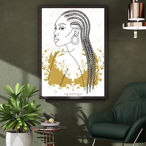 Cornrows Afrocentric Line Drawing | Black Woman Braids Wall Art | Natural Hair Printable PDF | Digital Download