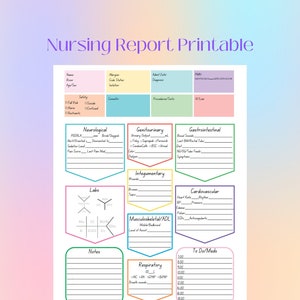 Nursing Report Sheet Printable; Nurse brain sheet; Day shift nurse; night shift nurse; nurse report sheet; Nursing student; nurse brain