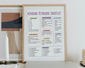 Windows Keyboard Shortcuts digital download printable; DIGITAL PRODUCT: Keyboard reference sheet; keyboard cheat sheet; Windows