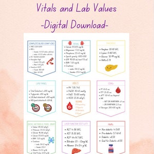 Health care cheat sheet digital download; Vitals and lab values cheat sheet; Nursing cheat sheet; Nursing reference sheet