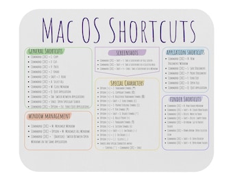 Mac OS Keyboard shortcuts Mouse Pad (Rectangle) version 2; Mac Keyboard cheat sheet; Mac OS cheat sheet; MacBook cheat sheet; apple computer