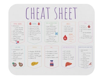 Health care reference guide Mouse Pad (Rectangle), nursing cheat sheet, vitals and lab values cheat sheet, nursing gift, nursing student