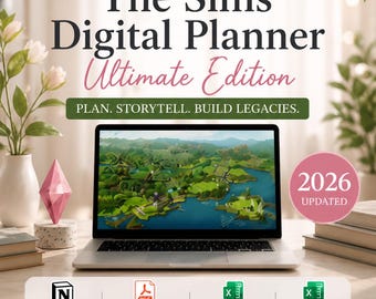 Pacchetto agenda digitale The Sims 2026 / Modelli Notion, PDF, Excel (Download digitale)
