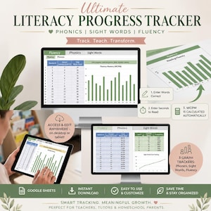 Literacy Skills Tracker | Phonics, Sight Words, Fluency (Excel Spreadsheet)
