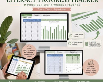 Literacy Skills Tracker | Phonics, Sight Words, Fluency (Excel Spreadsheet)