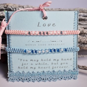 Baby blue baby pink bracelet Morse code armband personalized Couple Jewelry, Secret Morse code love, Unique Boyfriend gift Girlfriend gift