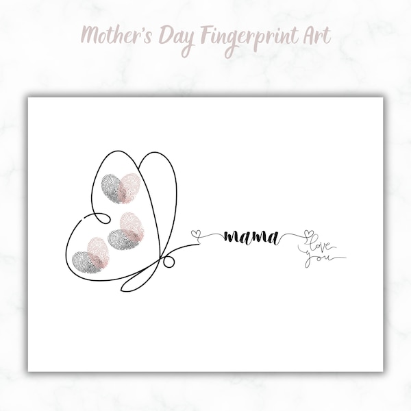 Butterfly Fingerprint Art: Mother's Day DIY Gift, Craft Art, Thumbprint, for mom (Printable Template)