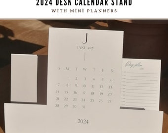 DIY Desk Organizer Calendar Stand 2024 with To-Do & Grocery Lists | PDF Downloadable A3 Size | Daily, weekly, monthly plan, Printable files