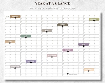 2026 Jahr auf einen Blick: Jährlicher Wandplaner, druckbarer Kalender (Digitaler Download PDF)