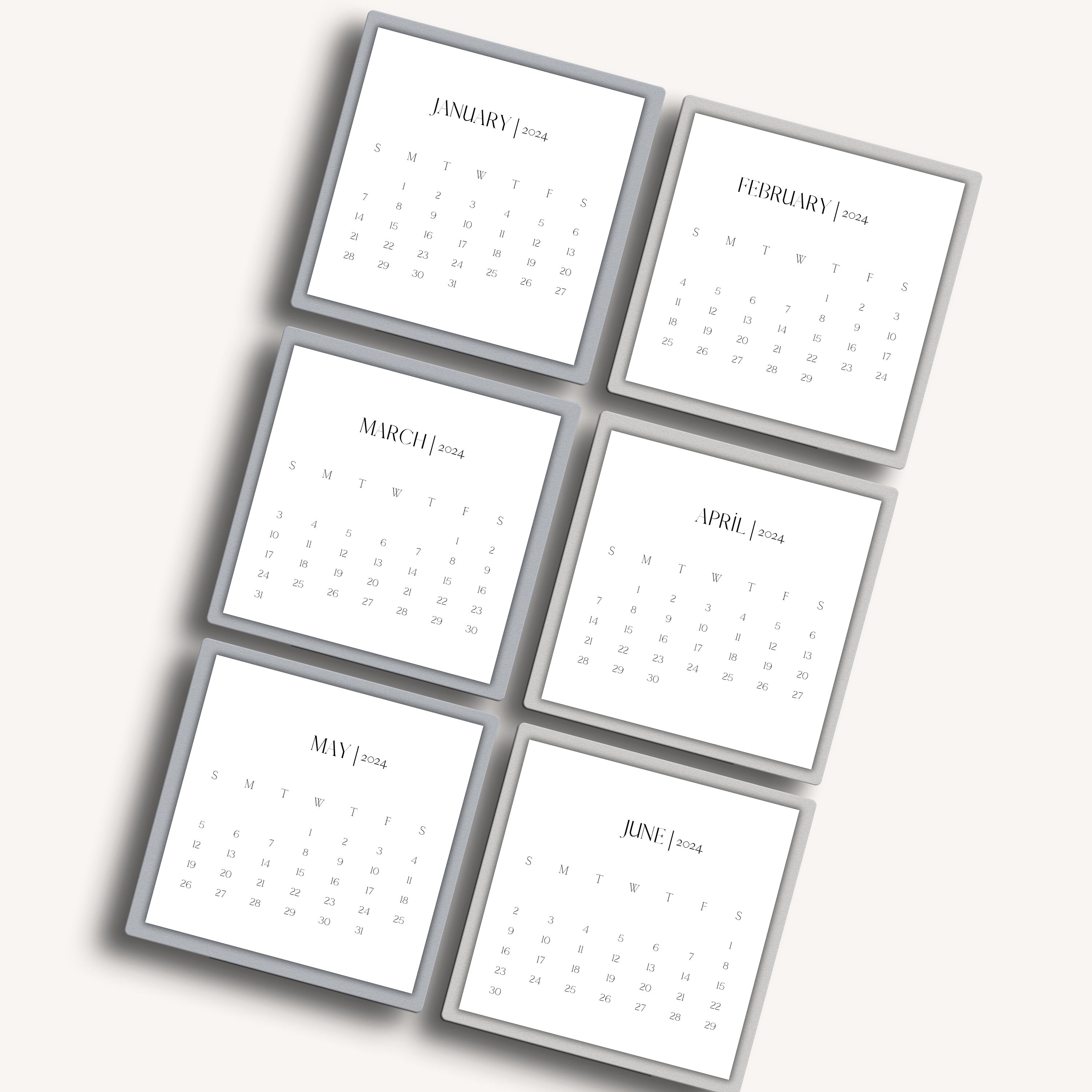 Mini Printable Calendar 2024, Monthly Desk Calendar, Digital Pdf ...