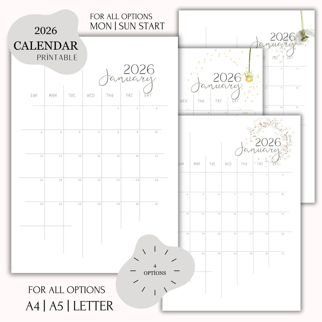 2026 Printable Monthly Calendar: Minimalist Planner (A4, A5, Letter PDF ...