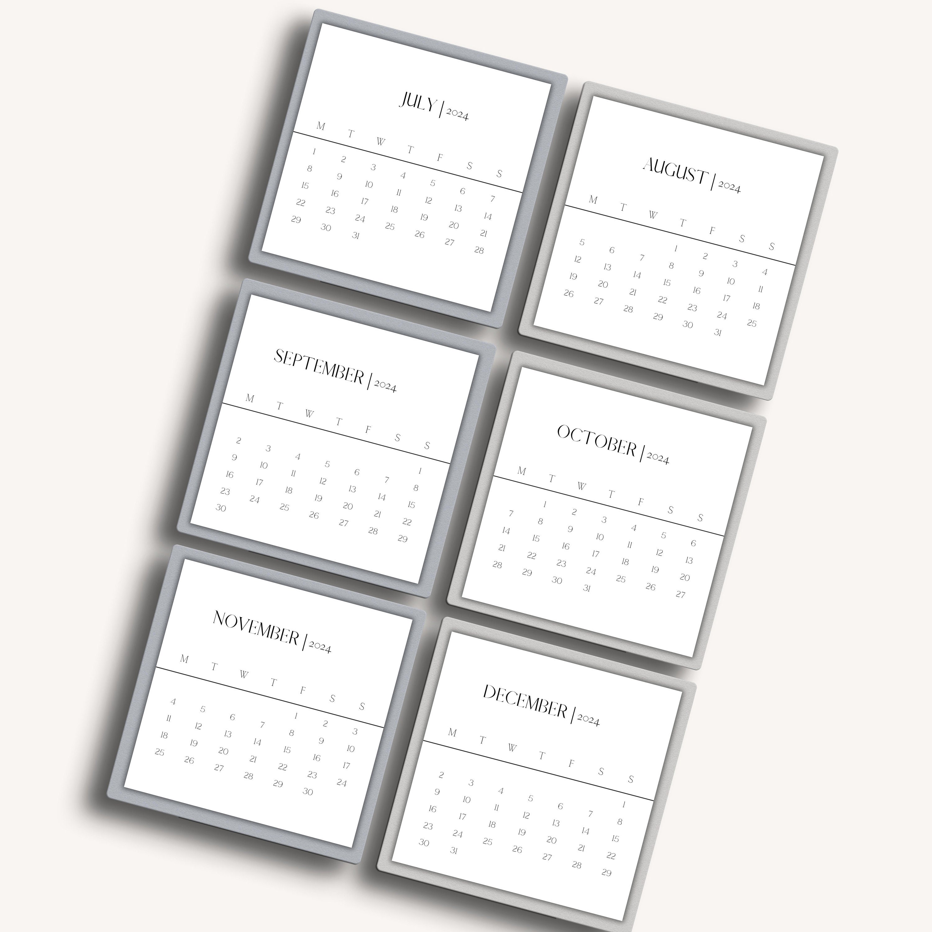 Mini Printable Calendar 2024, Monthly Desk Calendar, Digital Pdf ...