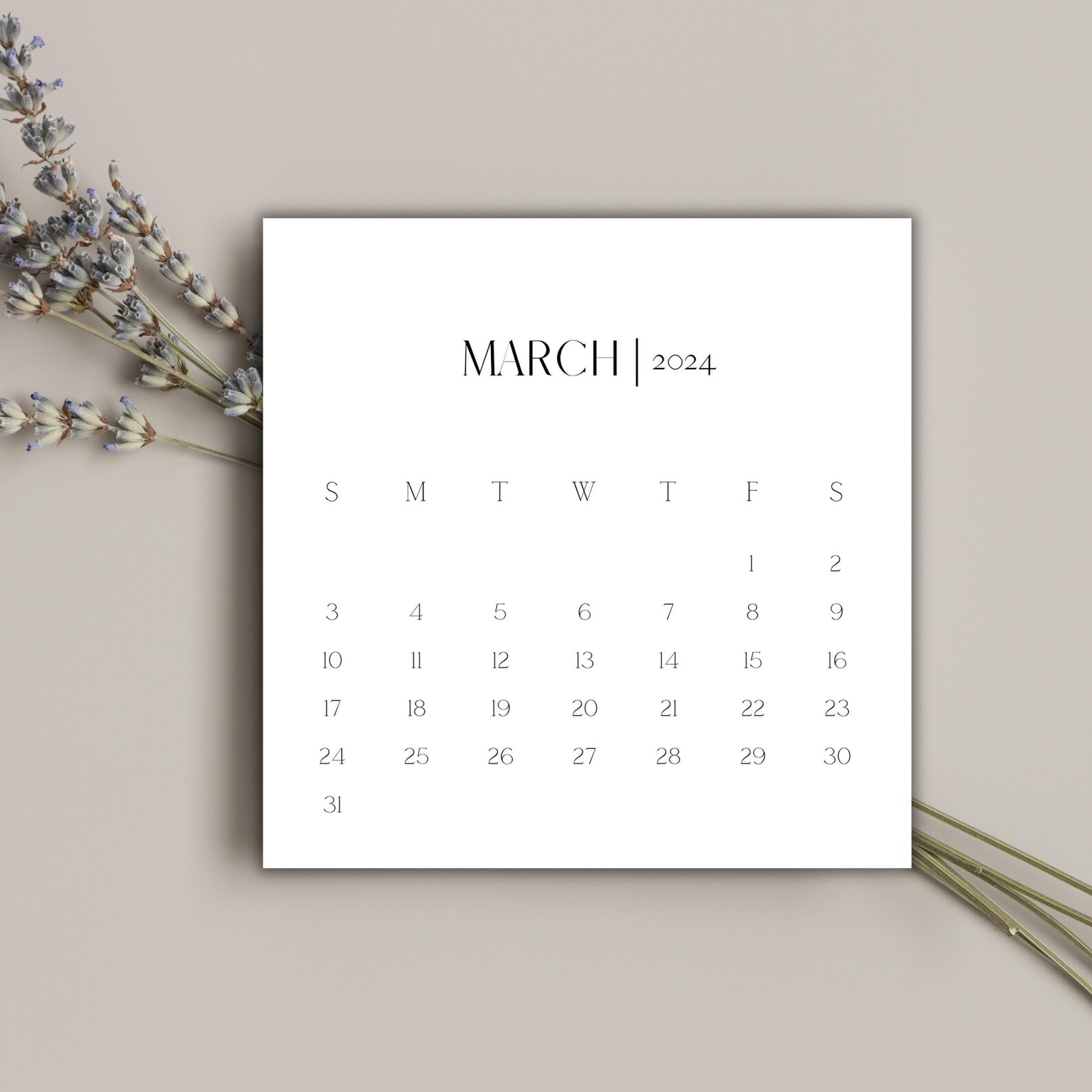 Mini Printable Calendar 2024, Monthly Desk Calendar, Digital Pdf