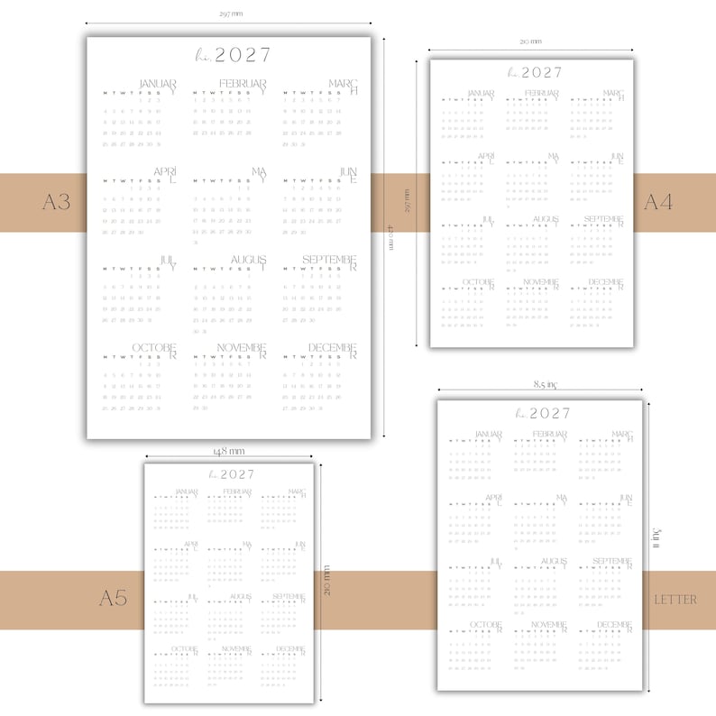 2027 Minimalist Calendar Printable: One-page Annual Planner (PDF