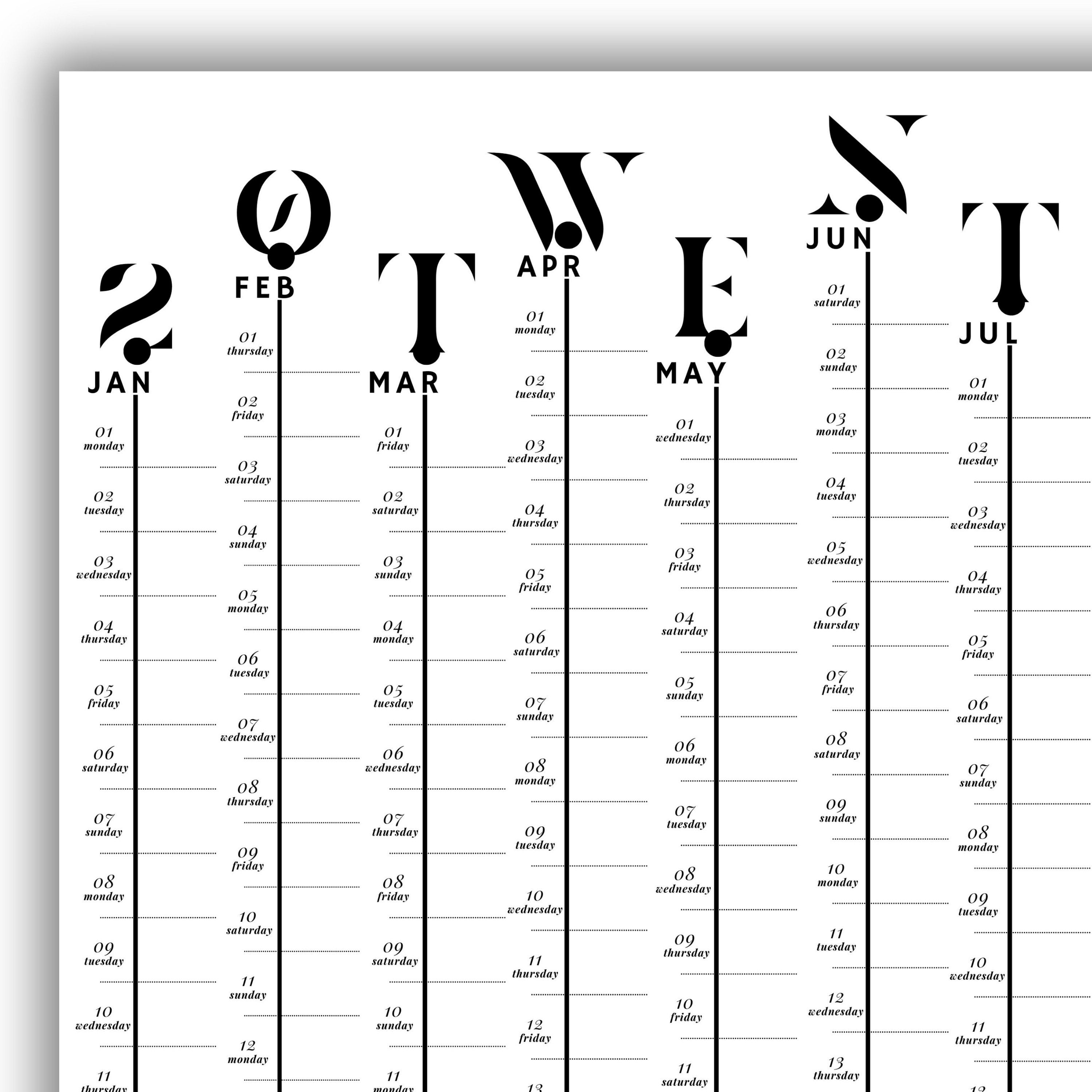 Printable 2024 Wall Calendar, 2024 Wall Planner, Yearly Planner, Year ...