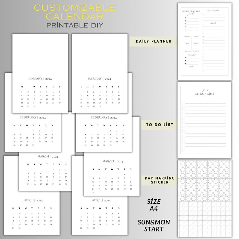 Customizable Calendar 2024, Printable DIY Gift, Custom Gift, Printable