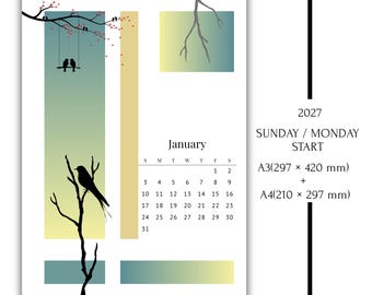 2027 Art Calendar | MONTHLY | Printable WALL ART | Digital download | Pdf | A4 | A3
