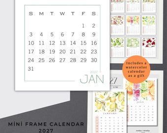 Mini-Tischkalender 2027 zum Ausdrucken: 3x3" Monatsplaner, Aufkleber (Digitaler Download)