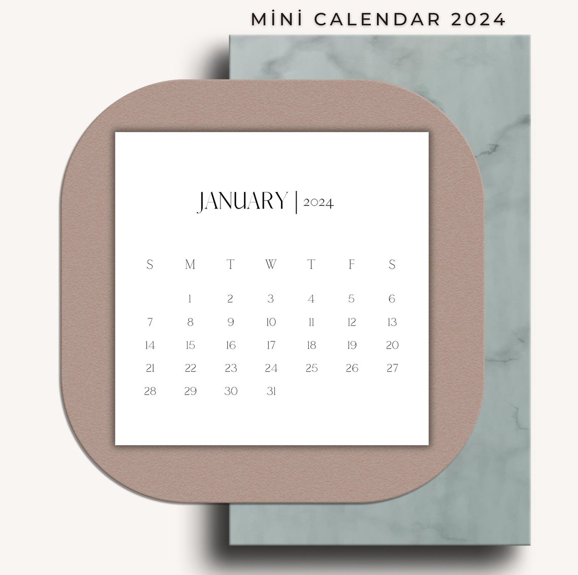 Mini Printable Calendar 2024, Monthly Desk Calendar, Digital Pdf ...