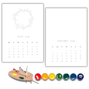 2025 Calendar Printable | for watercolor | Monthly | A4 | 4&#39;×6&#39; | PDF | Sunday Monday start | Minimalist | Wall Calendar |for photo  collage