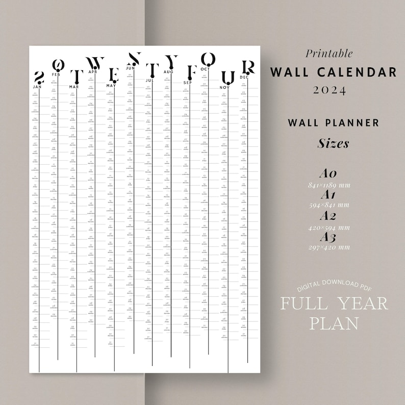 Printable 2024 Wall Calendar 2024 Wall Planner Yearly Etsy