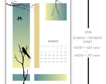 Calendário de Arte 2026 | MENSAL | Arte de Parede para Imprimir | Download Digital | PDF | A4 | A3