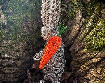 Wrapped Wire Bunny with Orange Carrot