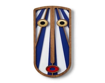 Hand Painted Wood Wall Mask, Modern African Decor (6"x12")