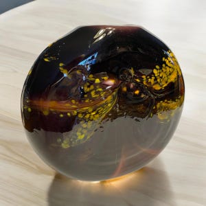 Hand-Blown Art Glass Vase: Deep Plum Purple Nebula Swirl