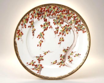 Nippon Hand-Painted Maple Plate ~ Japanese Export Porcelain ~ Hand-Decorated Gilt Salad Plate 8.5in