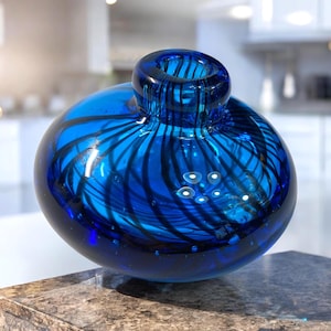 Vintage Murano Kobalt gezogene Kunst-Glas Parfüm Flasche mit Glas Stopfen | H. 1980-1990