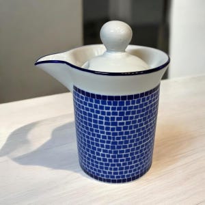 Vintage Dansk Mosaic Blue Stoneware Creamer: Danish Design, Portugal Tile Pattern