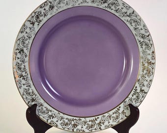Antique H and K Tunstall "MIDAS" Pattern Plate ~ Lilac Gold Chintz Needlepoint Border ~ Hollinshead Kirkham Staffordshire 7.25in