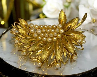 Broche Fantaisie Vintage En Perles Nacrées - Occasion, Bon état Général