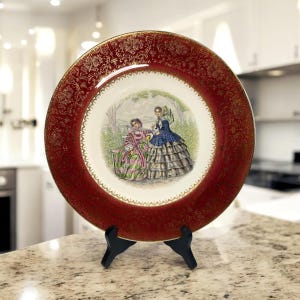Vintage Salem China Imperial Service Plate Victorian Ladies Scene 23K Gold Rim | c. 1940-1950