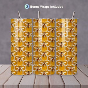 Bees Tumbler Wrap PNG Seamless Design, 20 oz Tumbler Wrap, Honeycomb Pattern,  Sublimation, Digital Download, Bee Lover, DIY Crafters