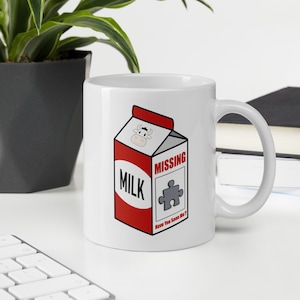 Funny Puzzle Lovers Mug, Missing Piece Milk Carton, Puzzle Fan Coffee Mug, Unique Puzzle-Themed Gift, Jigsaw & Java, Puzzle Statement Piece