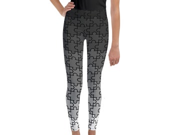 Leggings puzzle gris dégradé pour jeune, motif neutre, bas pour fille et garçon, tailles unisexe