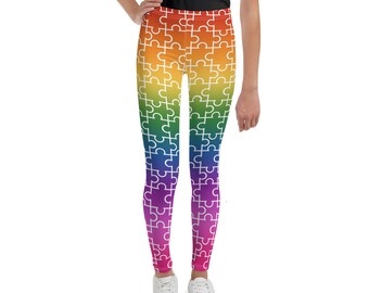 Leggings juveniles con degradado de arcoíris, bonito patrón colorido, parte inferior para niñas y niños, talla unisex